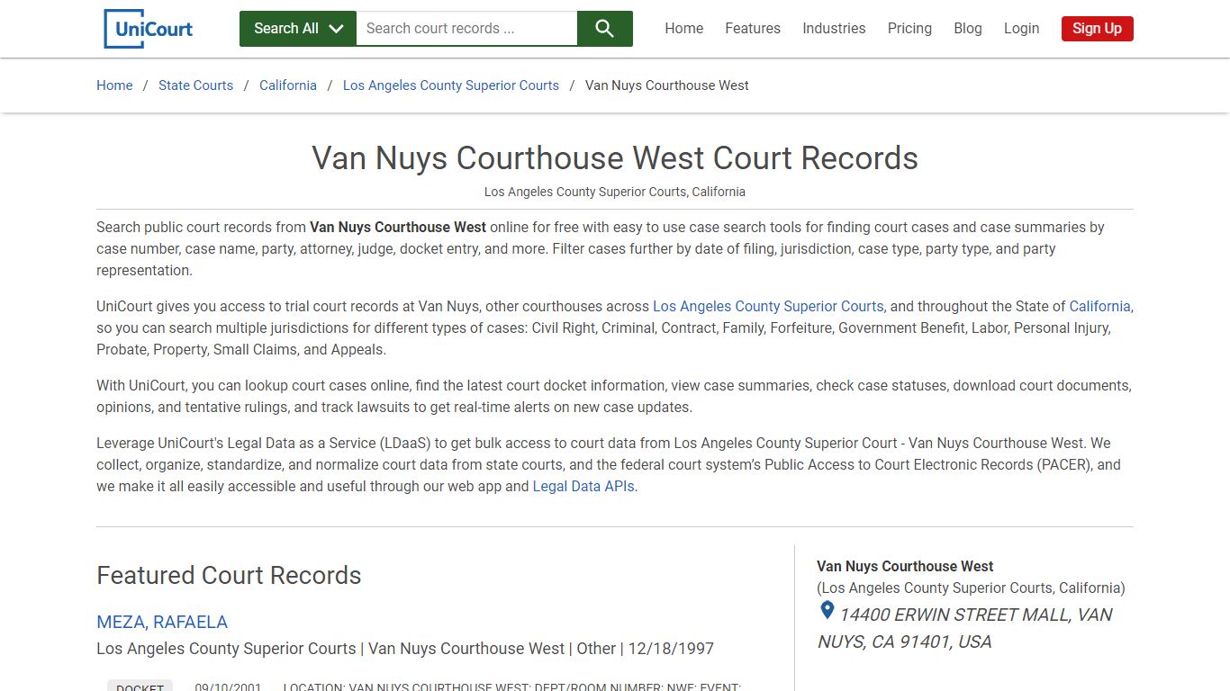 Van Nuys Courthouse West Court Records | Los Angeles | UniCourt